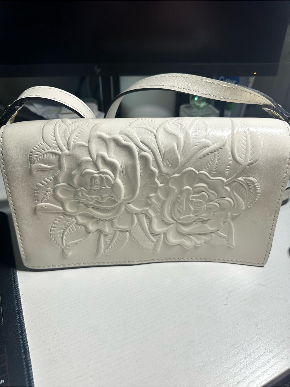 Patricia Nash Cream Floral Embossed Leather Crossbody